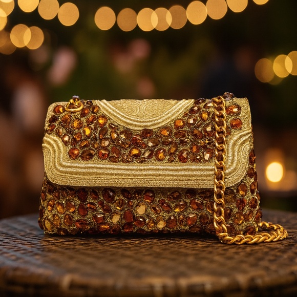NEW Tory Burch Soft Fleming Gold Jeweled Crochet Small Convertible Shoulder Bag - Picture 1 of 16